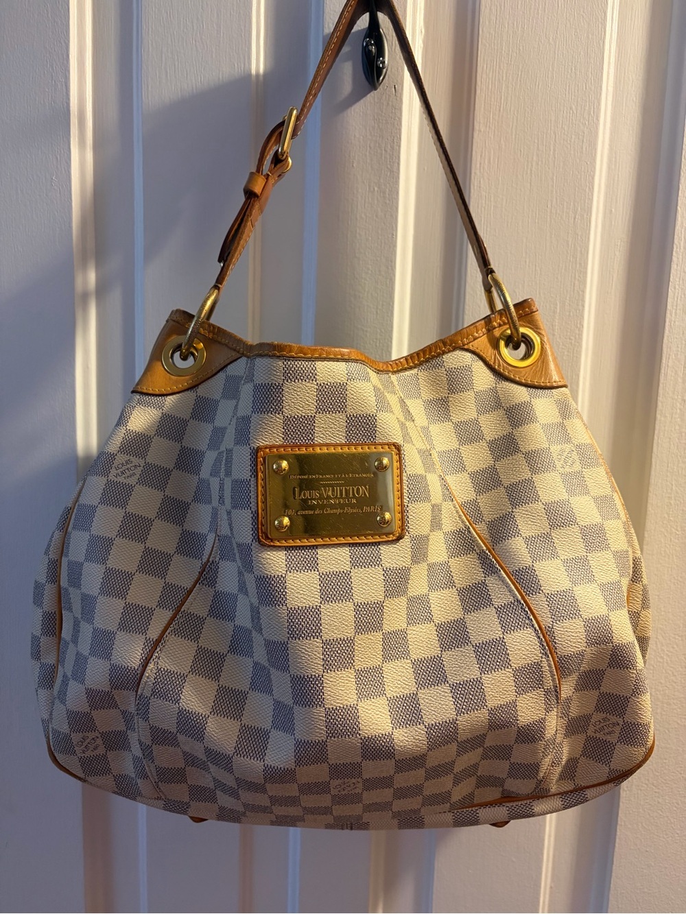 Louis Vuitton Damier Azur Hobo Shoulder Bag in White and Tan